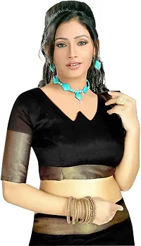 Stylish Black Cotton Silk Printed Saree With Blouse Piece For Women-thumb3