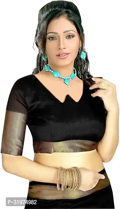 Stylish Black Cotton Silk Printed Saree With Blouse Piece For Women-thumb4