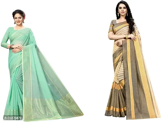 Stylish Multicoloured Cotton Silk Saree With Blouse Piece For Women Pack Of 2-thumb0