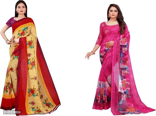 Stylish Georgette Multicoloured Printed Saree with Blouse piece For Women Pack Of 2-thumb0