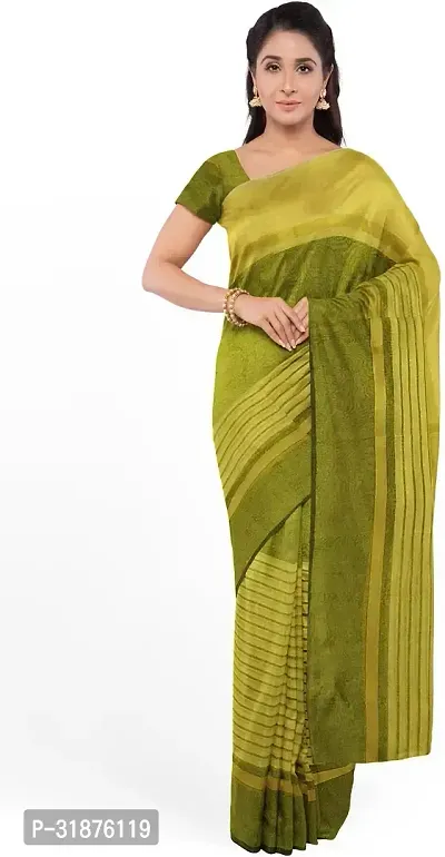 Stylish Olive Cotton Silk Saree With Blouse Piece For Women-thumb0