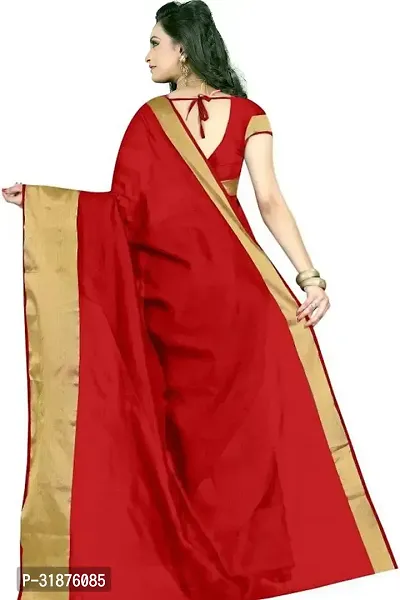 Stylish Red Cotton Silk Saree With Blouse Piece For Women-thumb2