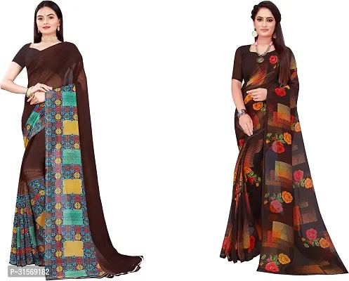 Stylish Georgette Multicoloured Printed Saree with Blouse piece For Women Pack Of 2-thumb0