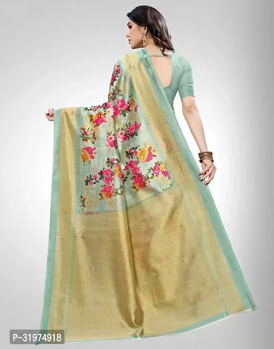 Stylish Blue Cotton Silk Printed Saree With Blouse Piece For Women-thumb4