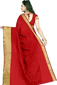 Stylish Red Cotton Silk Printed Saree With Blouse Piece For Women-thumb2