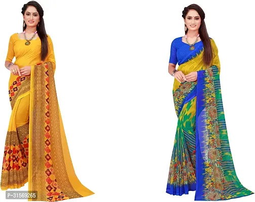 Stylish Georgette Multicoloured Printed Saree with Blouse piece For Women Pack Of 2-thumb0