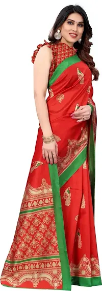 Stylish Red Cotton Silk Saree With Blouse Piece For Women-thumb3