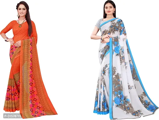 Stylish Georgette Multicoloured Printed Saree with Blouse piece For Women Pack Of 2-thumb0