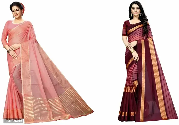 Stylish Multicoloured Cotton Silk Saree With Blouse Piece For Women Pack Of 2-thumb0