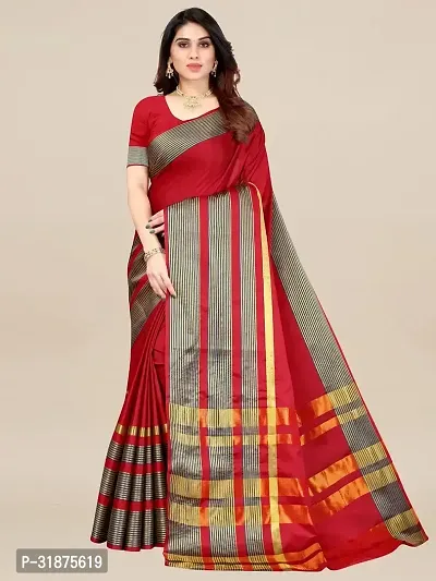 Stylish Red Art Silk Saree With Blouse Piece For Women-thumb0