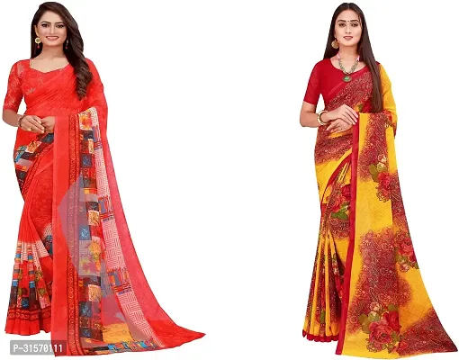 Stylish Georgette Multicoloured Printed Saree with Blouse piece For Women Pack Of 2