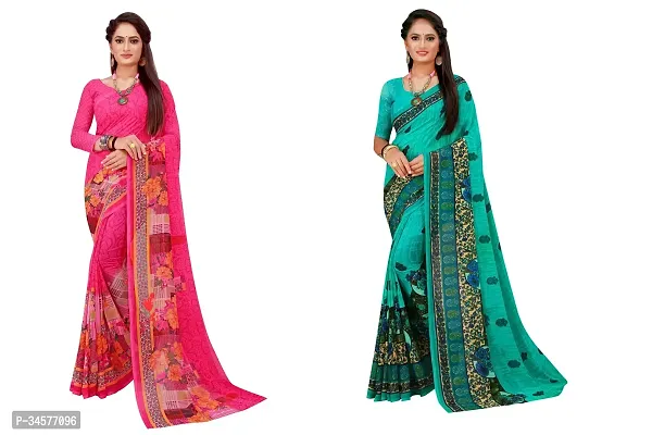 Stylish Multicoloured Georgette Saree with Blouse piece For Women Pack Of 2-thumb0