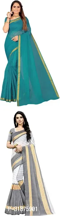 Stylish Multicoloured Cotton Silk Saree With Blouse Piece For Women Pack Of 2-thumb0