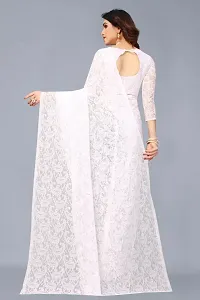 Stylish White Net Saree With Blouse Piece For Women-thumb1