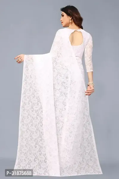 Stylish White Net Saree With Blouse Piece For Women-thumb2