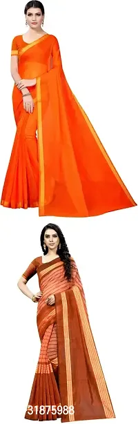 Stylish Multicoloured Cotton Silk Saree With Blouse Piece For Women Pack Of 2-thumb0