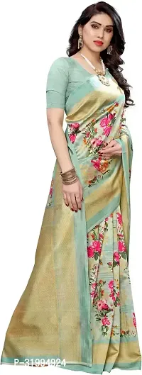 Stylish Turquoise Cotton Silk Saree With Blouse Piece For Women-thumb4