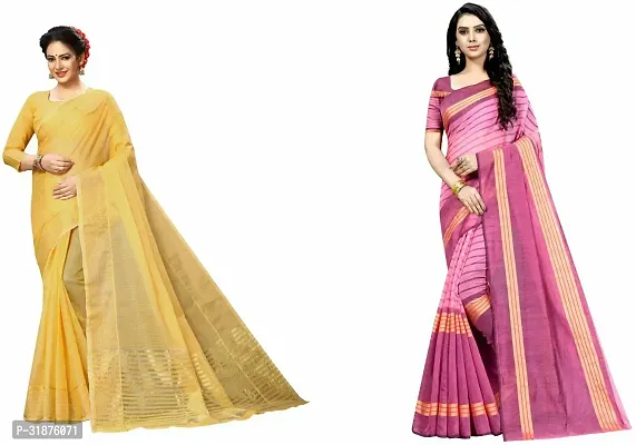 Stylish Multicoloured Cotton Silk Saree With Blouse Piece For Women Pack Of 2-thumb0