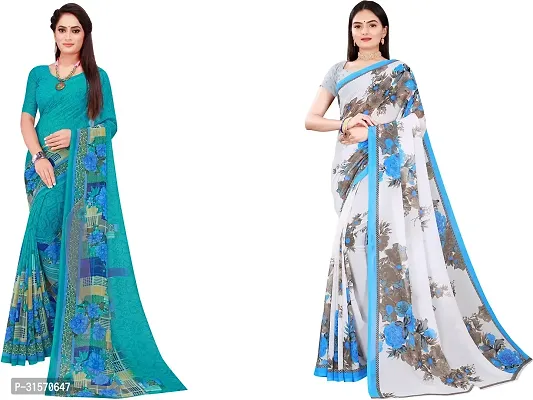 Stylish Georgette Multicoloured Printed Saree with Blouse piece For Women Pack Of 2