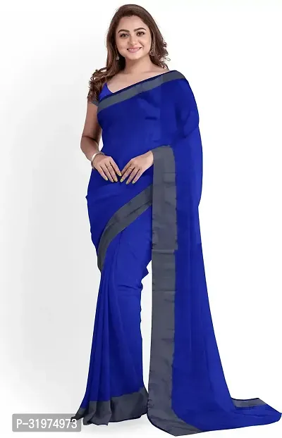 Stylish Blue Cotton Silk Printed Saree With Blouse Piece For Women-thumb0