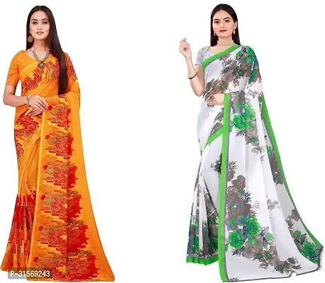 Stylish Georgette Multicoloured Printed Saree with Blouse piece For Women Pack Of 2-thumb0