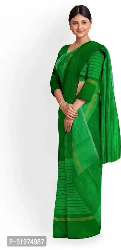 Stylish Green Cotton Silk Woven Design Saree With Blouse Piece For Women-thumb0