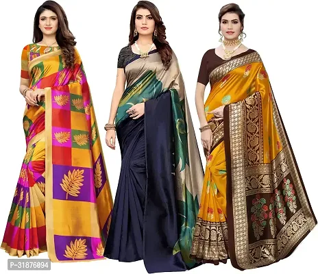 Stylish Multicoloured Cotton Silk Saree With Blouse Piece For Women Pack Of 3