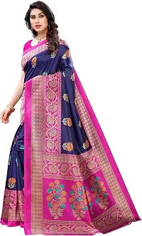 Stylish Navy Blue Cotton Silk Saree With Blouse Piece For Women-thumb1