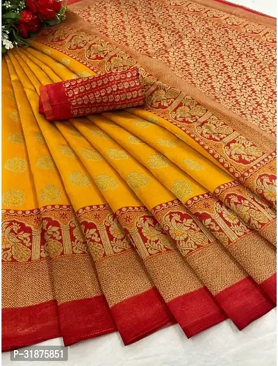 Stylish Yellow Art Silk Saree With Blouse Piece For Women-thumb0