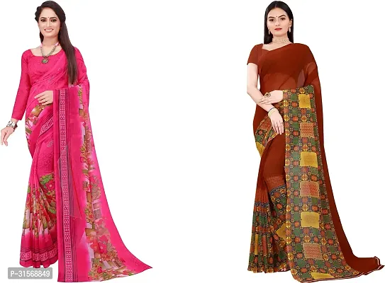 Stylish Georgette Multicoloured Printed Saree with Blouse piece For Women Pack Of 2-thumb0