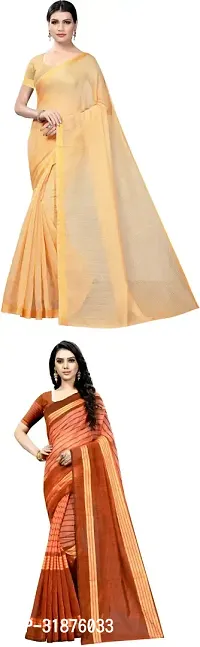 Stylish Multicoloured Cotton Silk Saree With Blouse Piece For Women Pack Of 2-thumb0