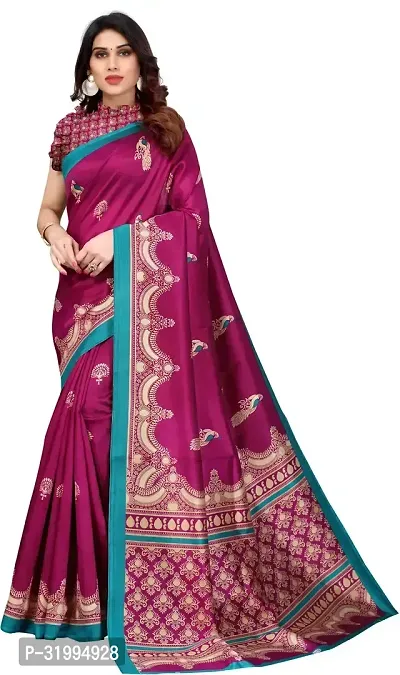 Stylish Wine Art Silk Saree With Blouse Piece For Women