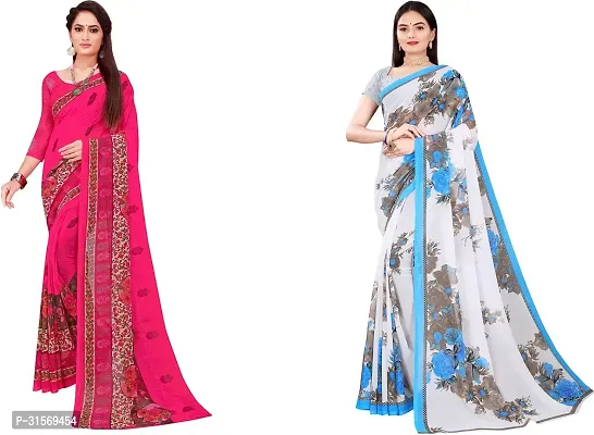 Stylish Georgette Multicoloured Printed Saree with Blouse piece For Women Pack Of 2-thumb0