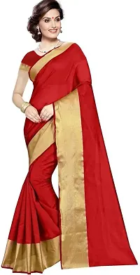 Stylish Red Cotton Silk Printed Saree With Blouse Piece For Women-thumb1