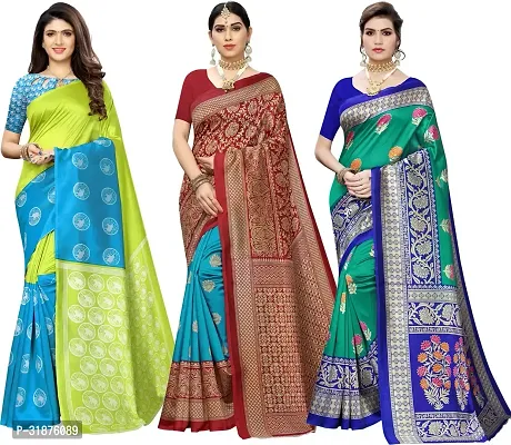 Stylish Multicoloured Cotton Silk Saree With Blouse Piece For Women Pack Of 3-thumb0