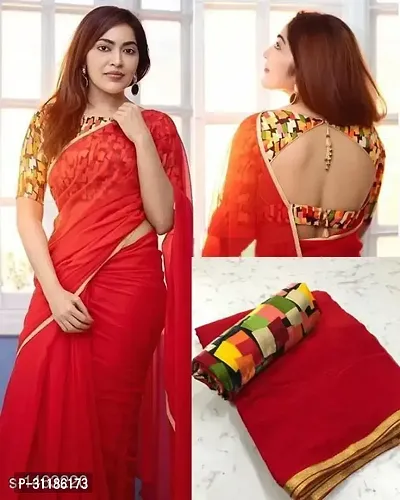 Elegant Multicoloured Georgette Saree with Blouse piece For Women-thumb0