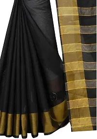 Stylish Black Cotton Silk Saree With Blouse Piece For Women-thumb2