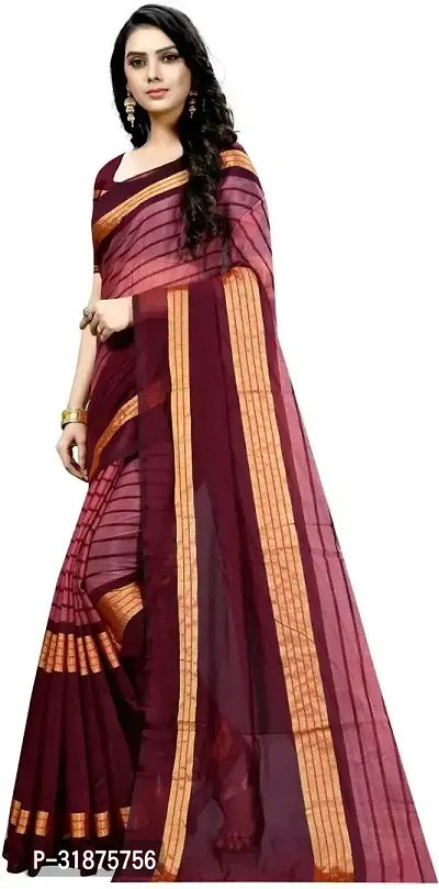 Stylish Maroon Cotton Silk Saree With Blouse Piece For Women-thumb3