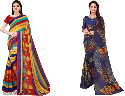 Stylish Georgette Multicoloured Printed Saree with Blouse piece For Women Pack Of 2-thumb0