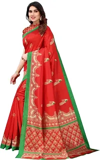 Stylish Red Cotton Silk Saree With Blouse Piece For Women-thumb2