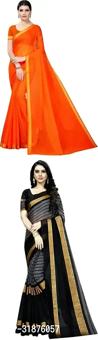 Stylish Multicoloured Cotton Silk Saree With Blouse Piece For Women Pack Of 2-thumb0