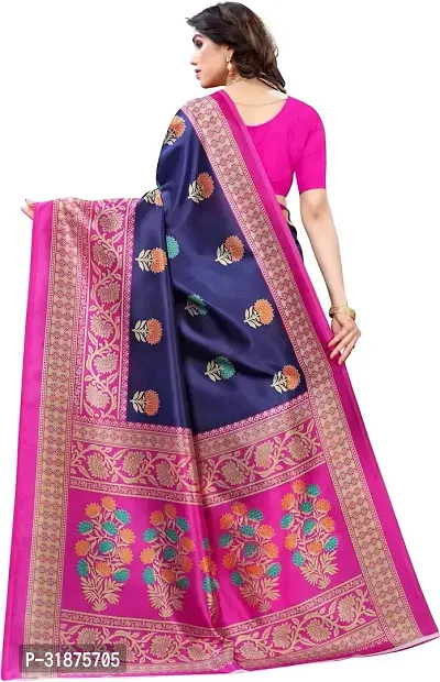 Stylish Navy Blue Cotton Silk Saree With Blouse Piece For Women-thumb4