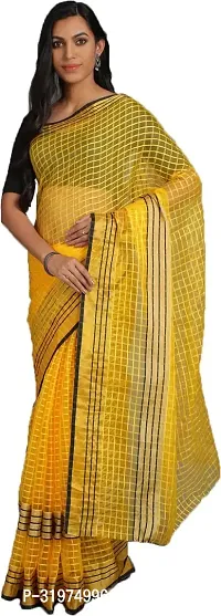 Stylish Yellow Cotton Silk Woven Design Saree With Blouse Piece For Women-thumb0