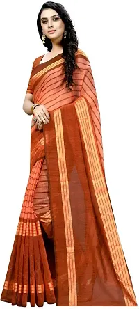 Stylish Orange Cotton Silk Saree With Blouse Piece For Women-thumb2