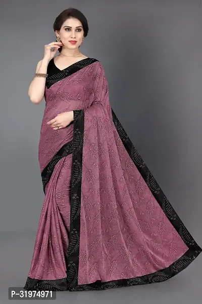 Stylish Pink Lycra Self Pattern Saree With Blouse Piece For Women-thumb0