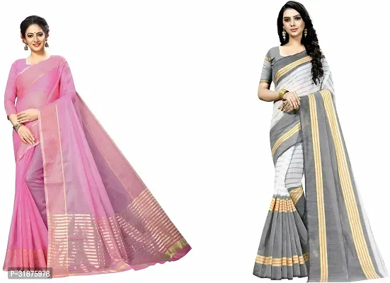 Stylish Multicoloured Cotton Silk Saree With Blouse Piece For Women Pack Of 2-thumb0