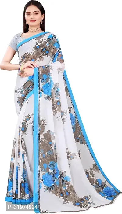 Stylish Multicoloured Georgette Printed Saree With Blouse Piece For Women-thumb0