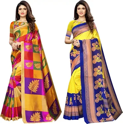 Attractive Cotton Silk Saree With Blouse Piece For Women Pack Of 2