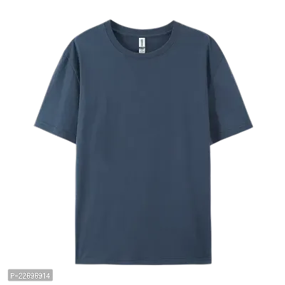 Elegant Cotton Navy Blue Solid Round Neck Short Sleeve Oversized T-Shirts For Men And Women-thumb0