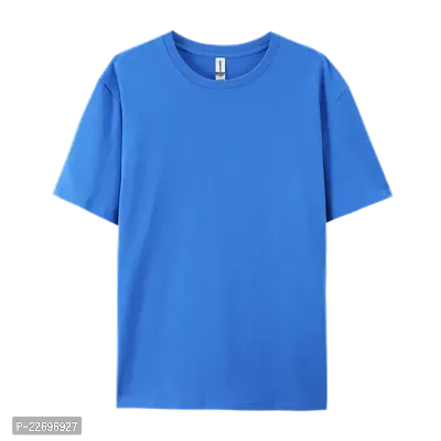 Elegant Cotton Royal Blue Solid Round Neck Short Sleeve Oversized T-Shirts For Men And Women-thumb0